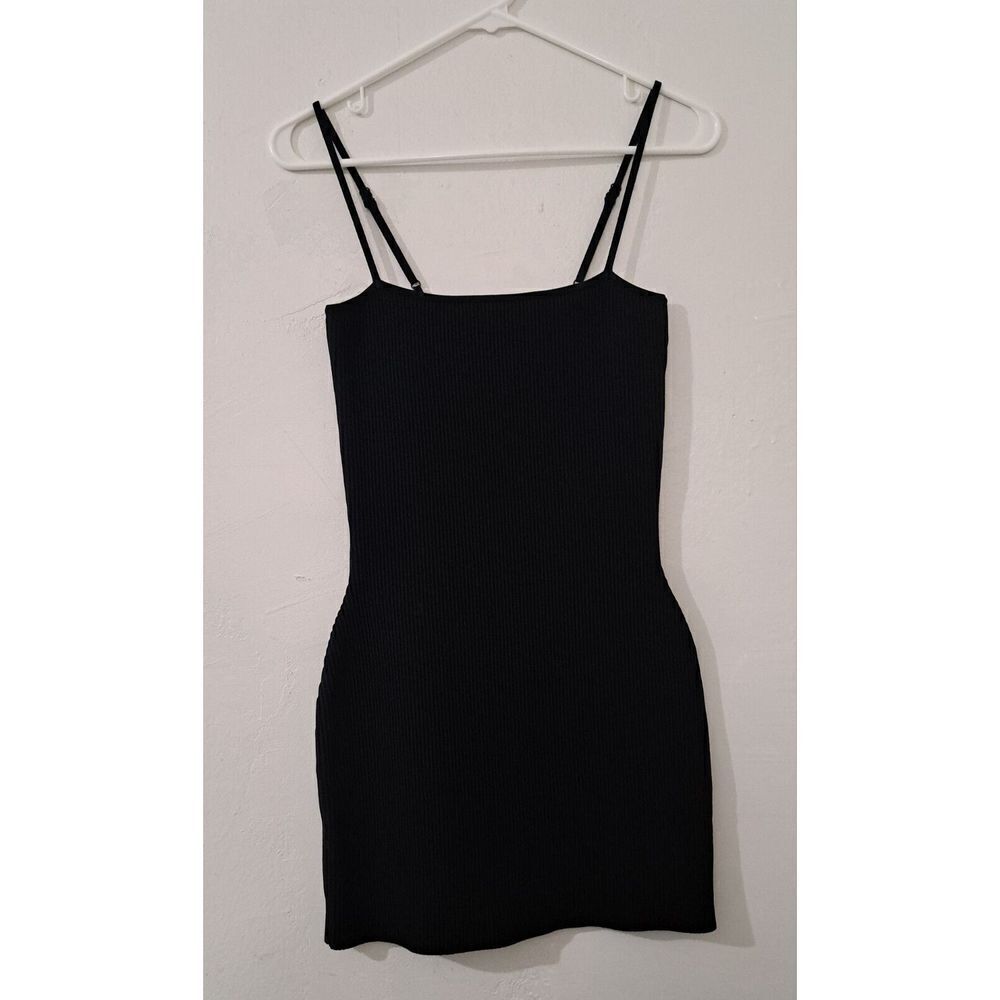 Babaton Womens Small RIBBED STRETCH bodycon LITTLE BLACK DRESS DATE NIGHT MINI